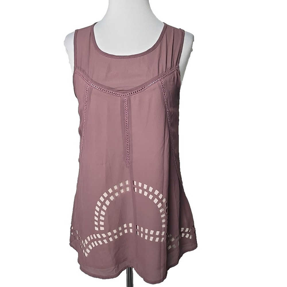 Naked Zebra Dusty-Mauve Sleeveless Chiffon‎ Perforated Top SMALL S